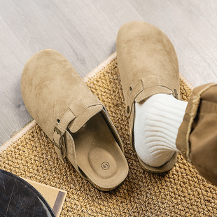 户外沙滩凉鞋 勃肯鞋 外穿防滑一脚蹬软木无后跟包头半拖鞋 夏季 男款