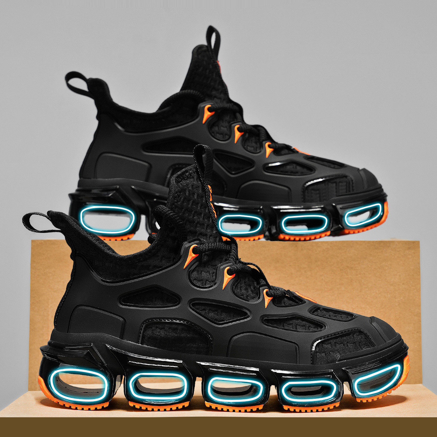 莆田椰子男鞋春季学生休闲运动厚底跑步减震耐磨防滑黑色刀锋潮鞋