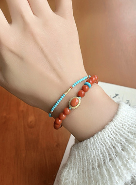 「凤凰于飞」6mm天然凉山九口南红柿子红手链本命年新中式手串