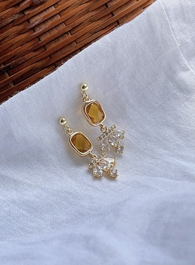 「闪耀皇冠」原创橙黄色耳饰小巧精致日常黄水晶耳环925银针耳钉