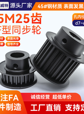 同步带轮S5M25齿 带宽15槽宽17/BF凸台K大凸台/45#钢发黑/孔7~17