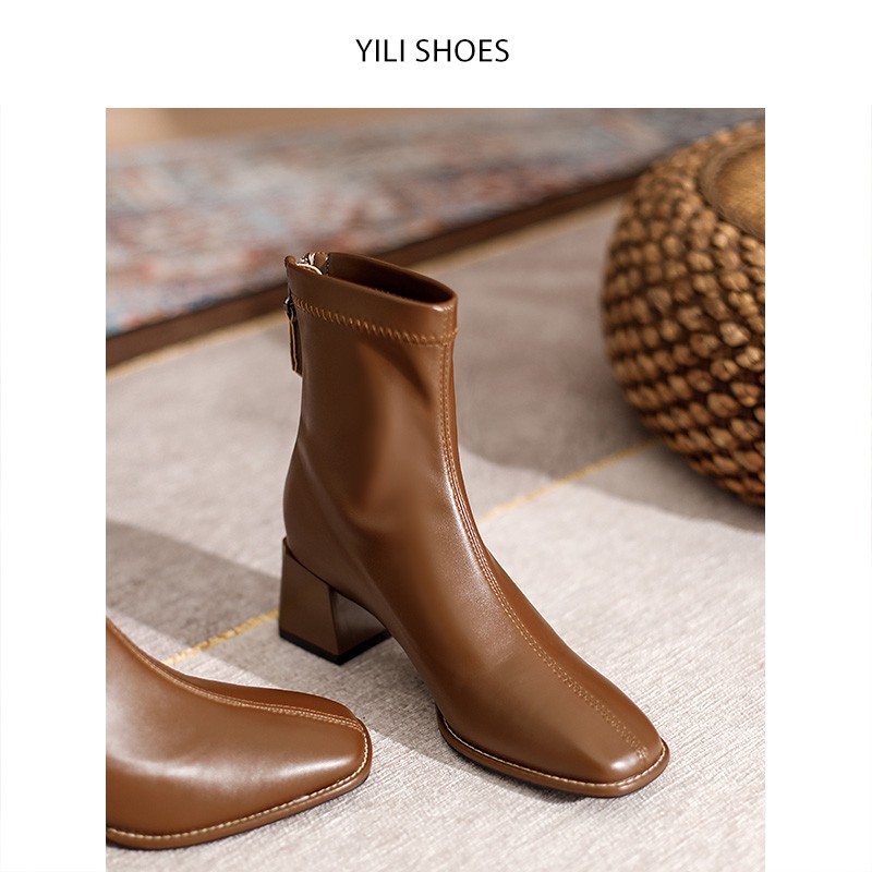 粗跟法式风春秋新款及裸靴