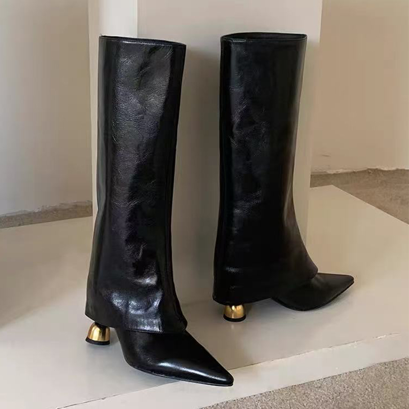 酒杯跟高筒骑士靴高跟裤管靴女