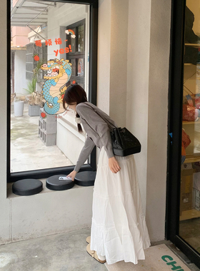 JAMUUS白色法式温柔a字半身裙2024新款韩版松紧腰百搭荷叶边长裙