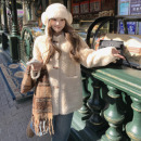 JAMUUS慵懒风仿羊羔毛牛角扣皮毛一体皮草外套女中长款 保暖上衣