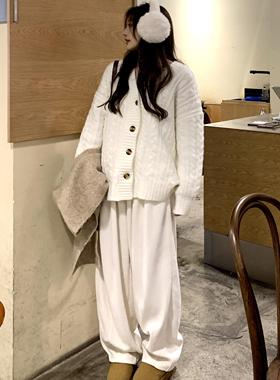 JAMUUS韩系白色针织慵懒百搭休闲裤秋冬高腰垂感阔腿拖地裤女