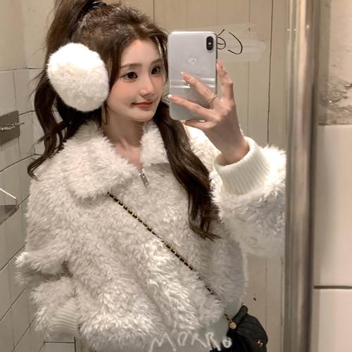 冬季加厚短款外套超轻软羊羔毛绒