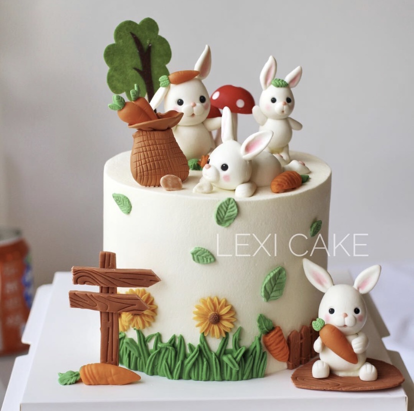 中秋小火车兔子蛋糕装饰森系可爱胡萝卜箩筐蘑菇烘焙摆件生日插件