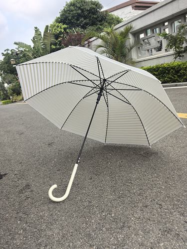 日系简约素色横条长柄自动雨伞 313克 轻量便携防风女生雨伞