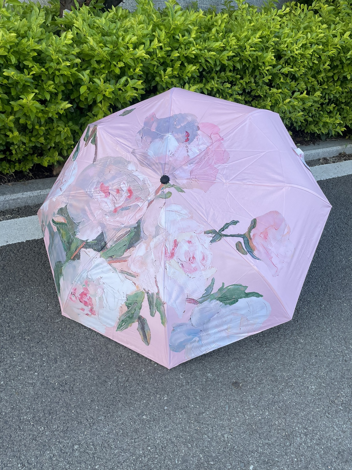 新款 女生折叠黑胶油画三折全自动遮阳伞 便携防风加厚学生晴雨伞