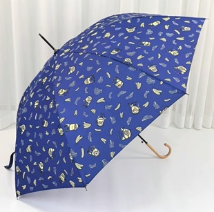 日单可爱卡通动漫香蕉小黄人藤柄自动轻量防风成人学生长柄晴雨伞