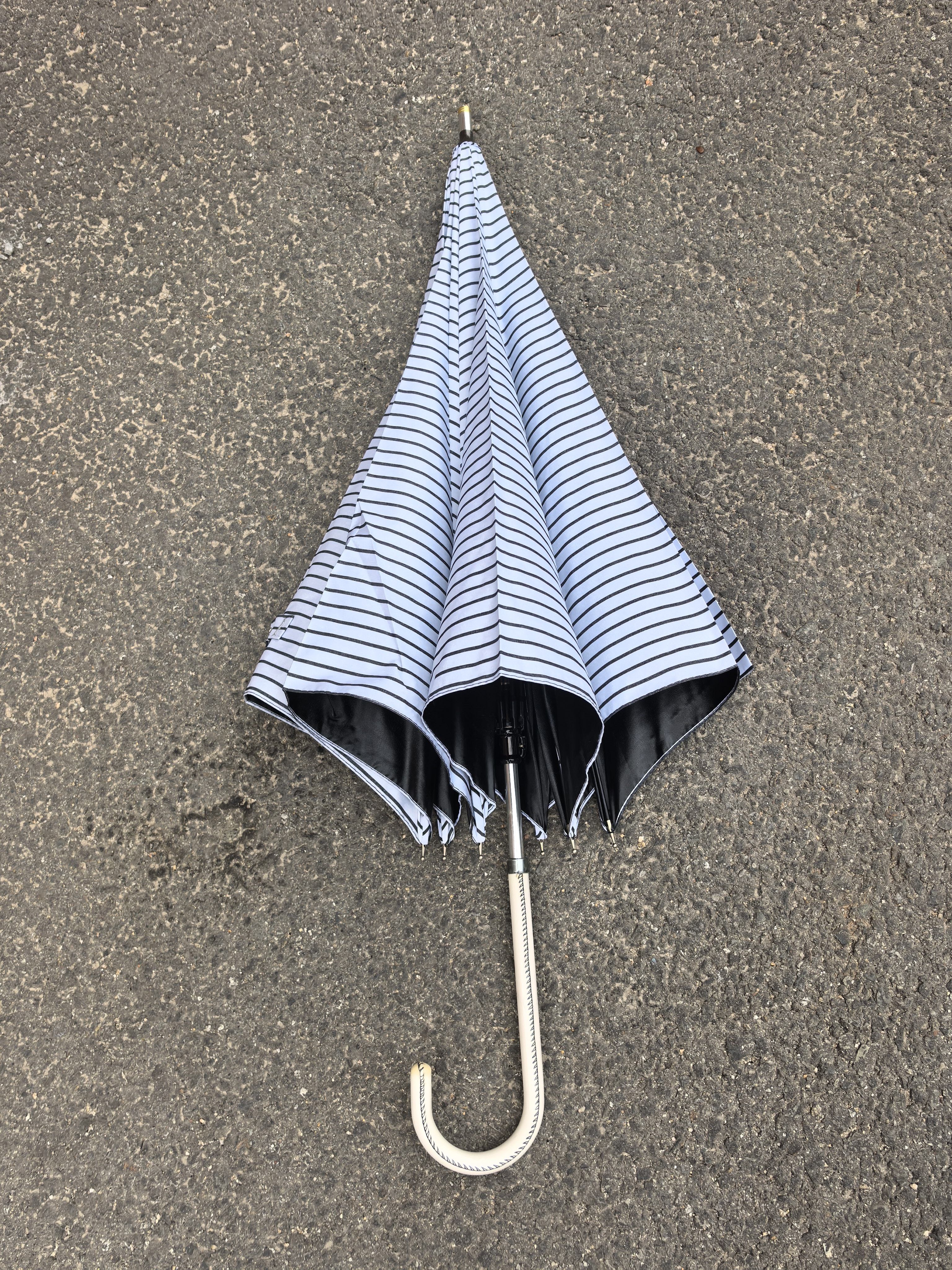 出外贸 简约长伞伸缩横条纹黑胶商务通勤男女通用简约素色晴雨伞