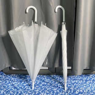 新款 出韩国白色黑色塑料磨砂长柄自动防风街拍网红成人学生雪伞