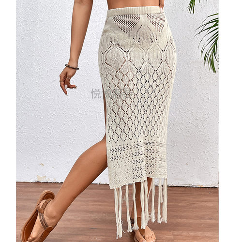 High Split Knitted Skirt Women Summer Beach Thong Cover Up