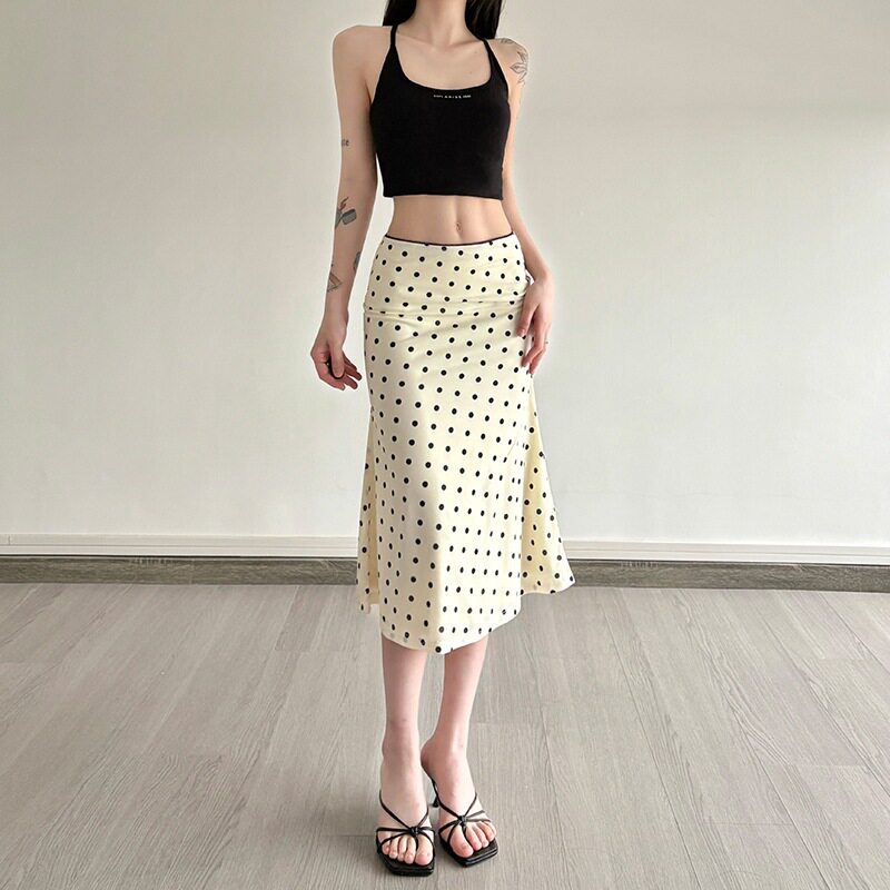 Dot Print Skirts Women Chic High Waist Ruffles Skirt Beach图片