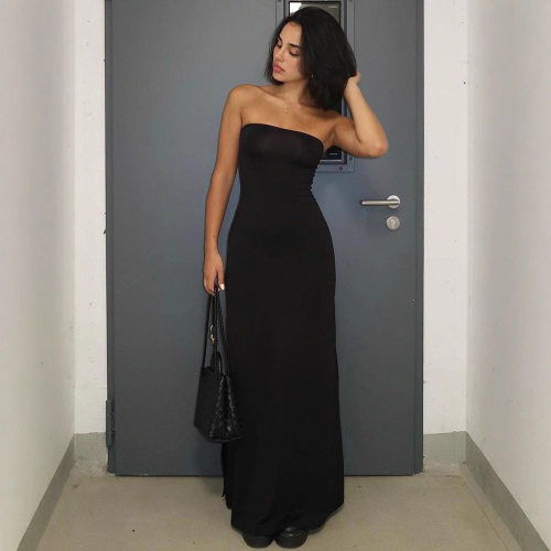 2025 Black Strapless Long Sleee  Bodycon Maxi Prom Dress