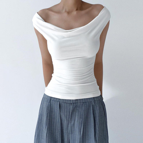 Crop Top Women Ruched Off The Shoulder Top Female Sleeveless
