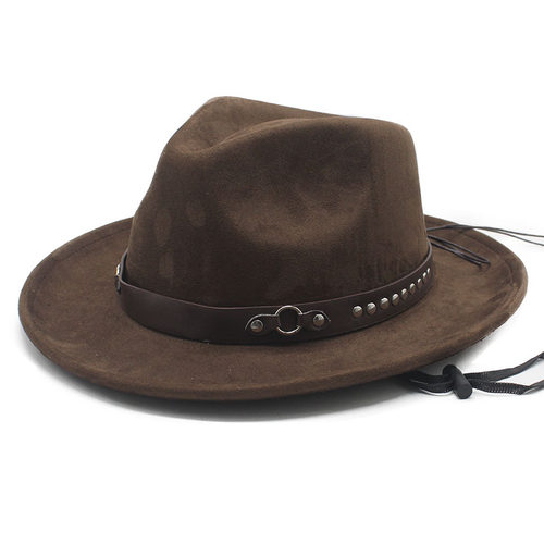 仿麂皮绒骑马帽防风绳太阳帽包边草原西部牛仔帽礼帽 Western Hat