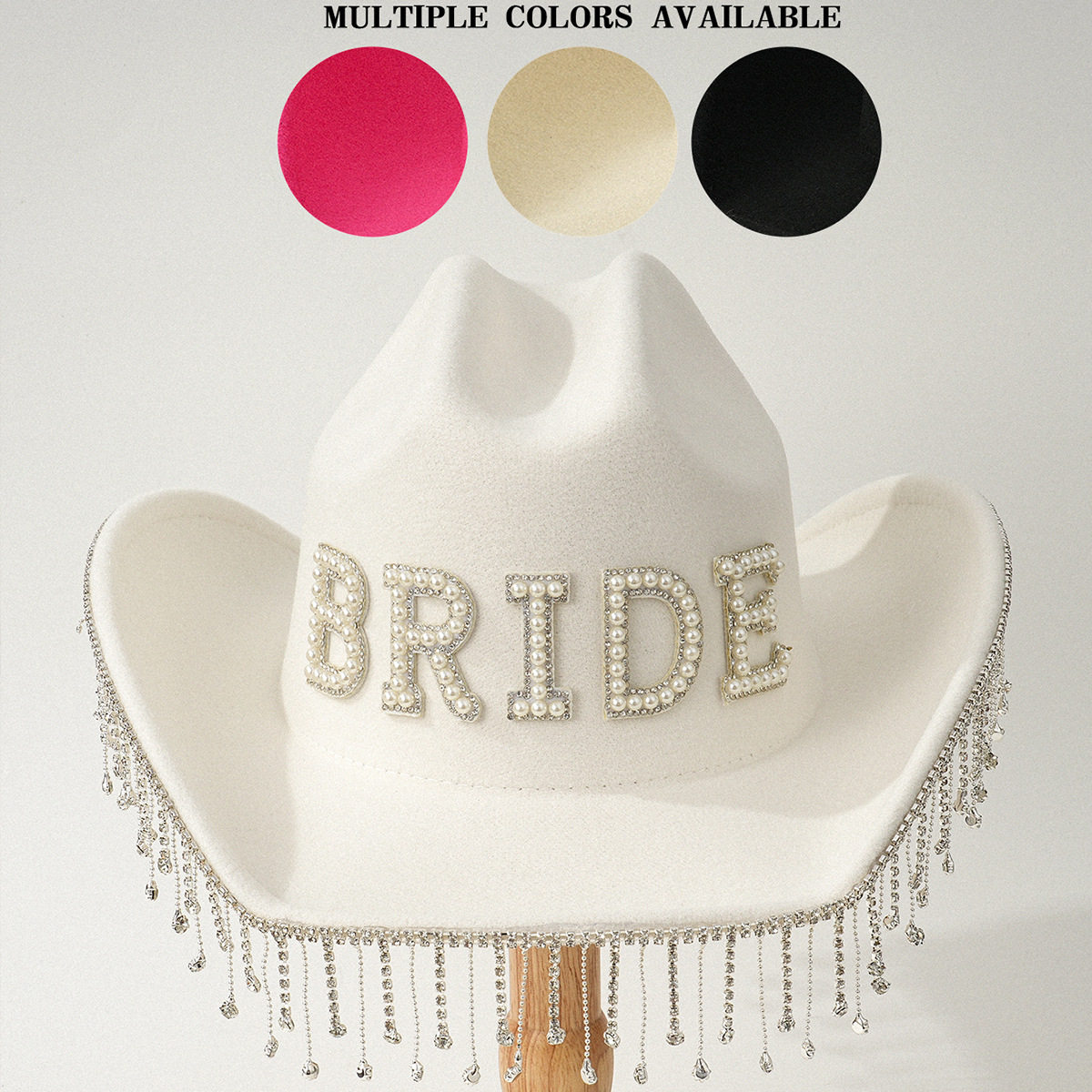 女式礼帽婚礼水钻流苏字母BRIDE时尚配饰大帽檐约会佩戴