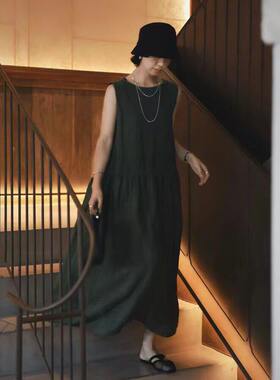 高端胖mm大码32026春夏宽松显瘦圆领背心裙亚麻无袖休闲连衣裙女