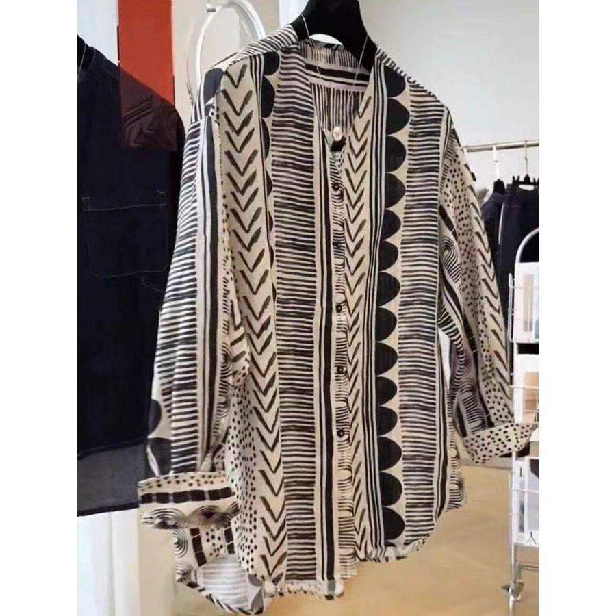 衬衫大码女装胖mm2026春秋宽松复古印花长袖衬衣外套V领文艺上衣,女装/女士精品,衬衫,淘宝优惠券,粉丝福利购,淘宝优惠卷