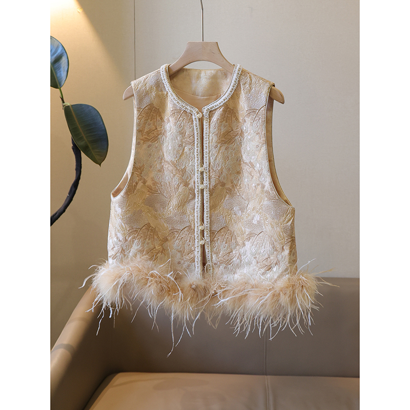 鸟毛无袖马甲外套马夹时尚