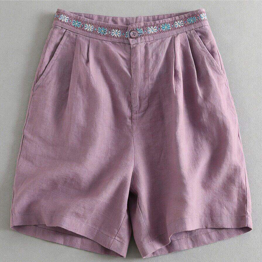 裤子大码女胖mm显瘦哈伦裤2026春夏宽松棉麻短款高腰休闲裤五分裤