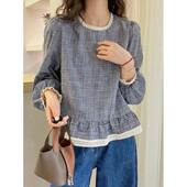 女装 2026春秋显瘦格子娃娃衫 长袖 高端胖mm大码 打底衫 套头T恤上衣