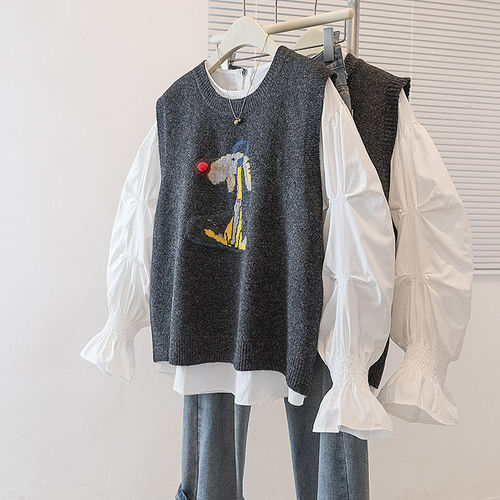 针织打底衫两件套马甲