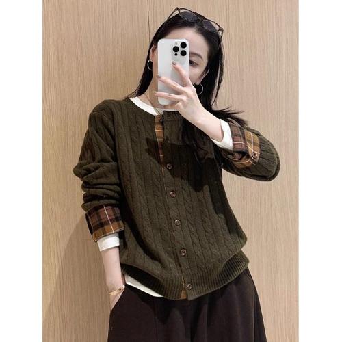 古慵懒格子麻花针织衫