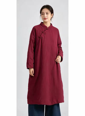 棉衣中长款夹棉袍子棉服套头上衣