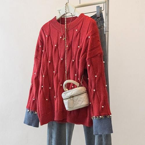 25秋冬新款时尚气质毛衣撞色上衣