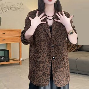 时尚女装欧货潮大码2026春秋新款豹纹西装外套上衣洋气休闲西服