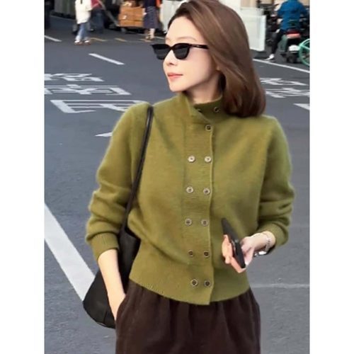 质立领双排扣毛衣保暖上衣