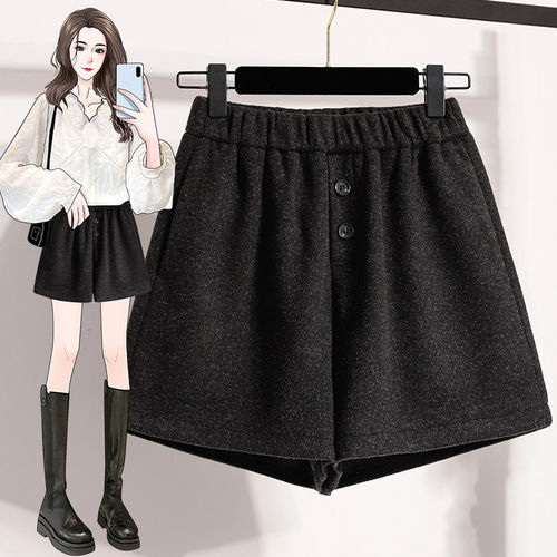 新款毛呢阔腿短五分裤哈伦裤