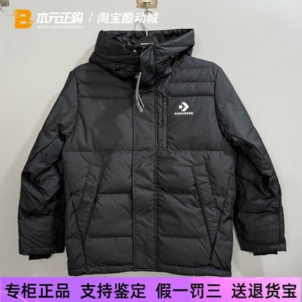 匡威冬季男子黑色连帽拉链短款休闲保暖羽绒服外套10019321-A02