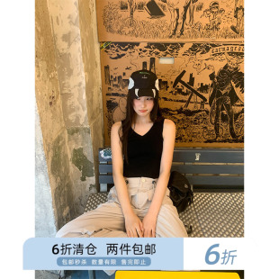 你好卡农 坑条肌理感针织V领背心女夏季2024新款修身显瘦短款上衣