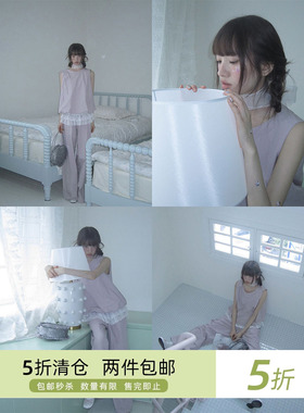 你好卡农 花苞背心抽绳工装裤套装女夏新款甜美小衫休闲裤两件套