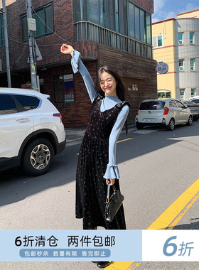 你好卡农 蝴蝶结吊带裙丝绒连衣裙女秋冬2024新款宽松叠穿背心裙