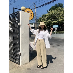 你好卡农 宽松直筒裤卷边休闲裤女2024年新款设计感小个子阔腿裤