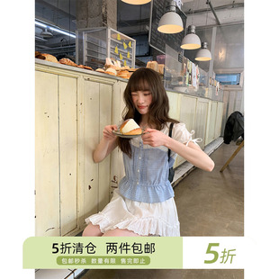 你好卡农 假两件拼接短袖衬衫女夏2025新款小众格纹小衫收腰上衣