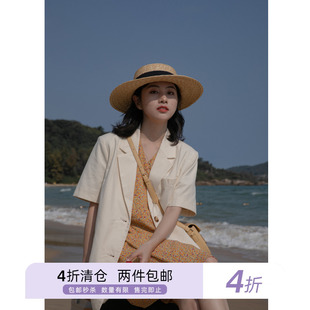 你好卡农 短袖西装外套女设计感2023新款宽松休闲气质小西服上衣