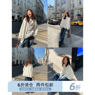 你好卡农 软糯仿貂毛V领针织开衫女秋冬新款宽松慵懒风毛衣外套