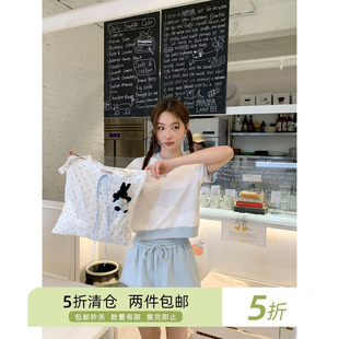 你好卡农 小众撞色t恤休闲裤时尚套装女夏季高级感上衣短裤两件套