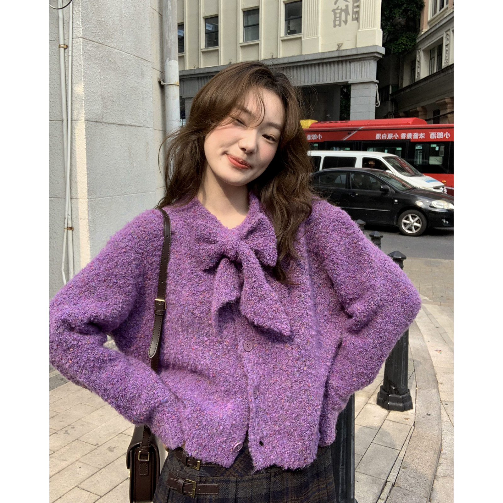 你好卡农蝴蝶结绑带针织开衫