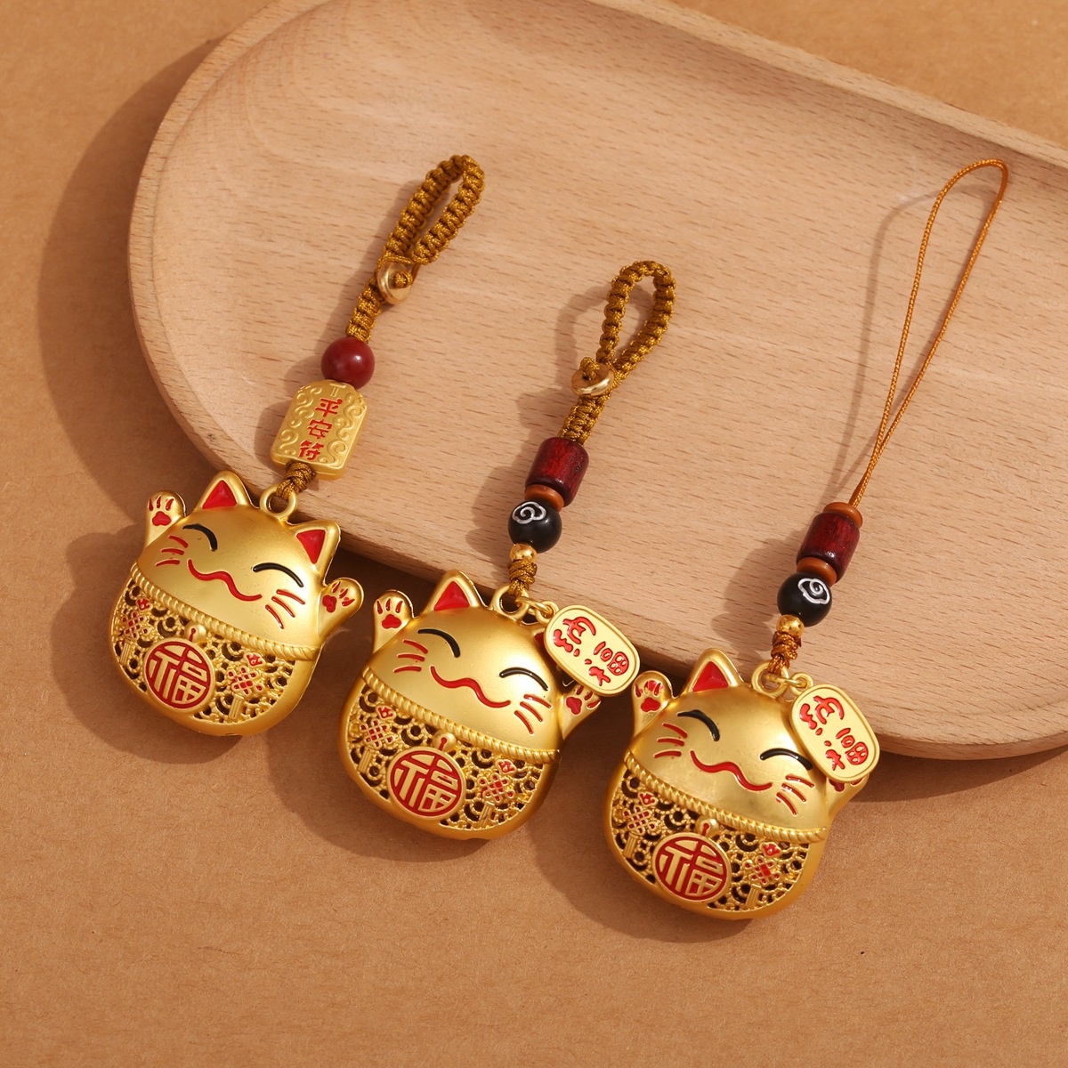 沙金招财猫钥匙扣滴油钥匙挂件吊坠金属中国风挂件吊坠汽车钥匙扣
