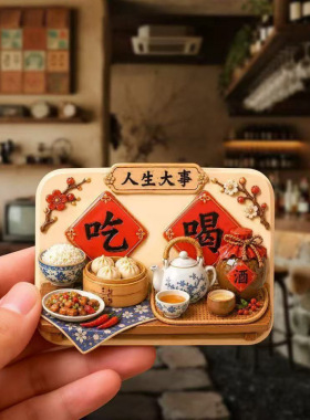 吃喝人生大事立体浮雕树脂磁吸冰箱贴创意家居装饰贴风趣厨房国潮