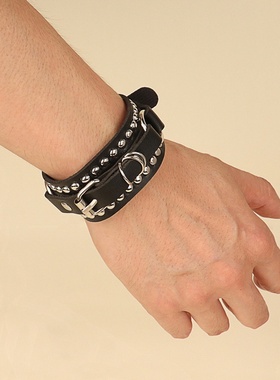 欧美朋克风潮流铆钉皮质皮革手环手镯个性时尚摇滚情侣手链首饰
