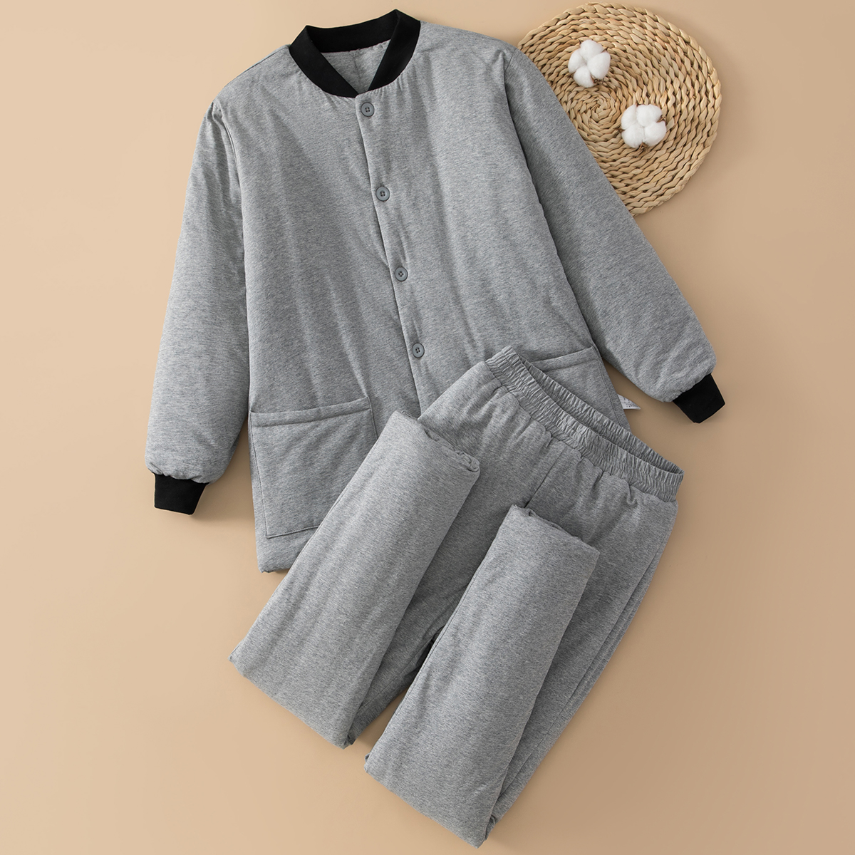 男士纯棉花棉袄棉裤套装冬季棉衣