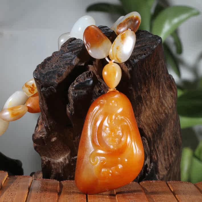 青藤玉舍 特惠970000罕见黄玉红沁细腻仿古龙吊坠子项链促销